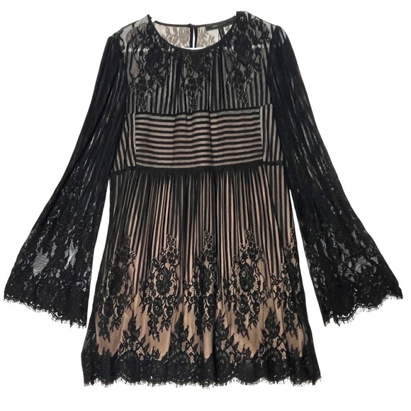 BCBGMaxAzria Dresses & Skirts - BCBGMAXAZRIA Luann‎ Black Lace Bell Sleeve Mini Dress MRB66J03-001 NWT Womens M